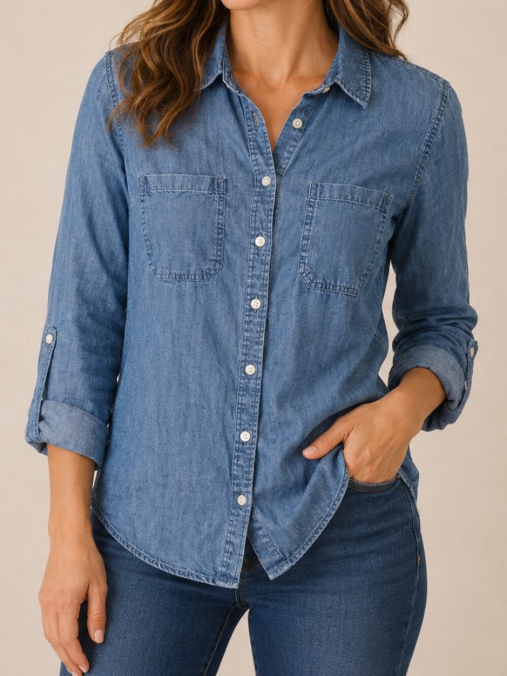 Talbots Button Front Casual Boyfriend Relaxed Fit Long Sleeve Denim Shirt - 1X
